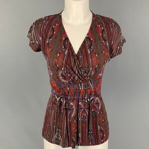 ETRO Size 4 Brown Red Rayon Paisley Sleeveless Casual Top